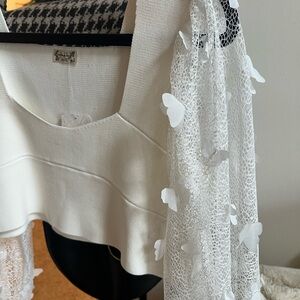 Free People White Lace Sleeve Blouse